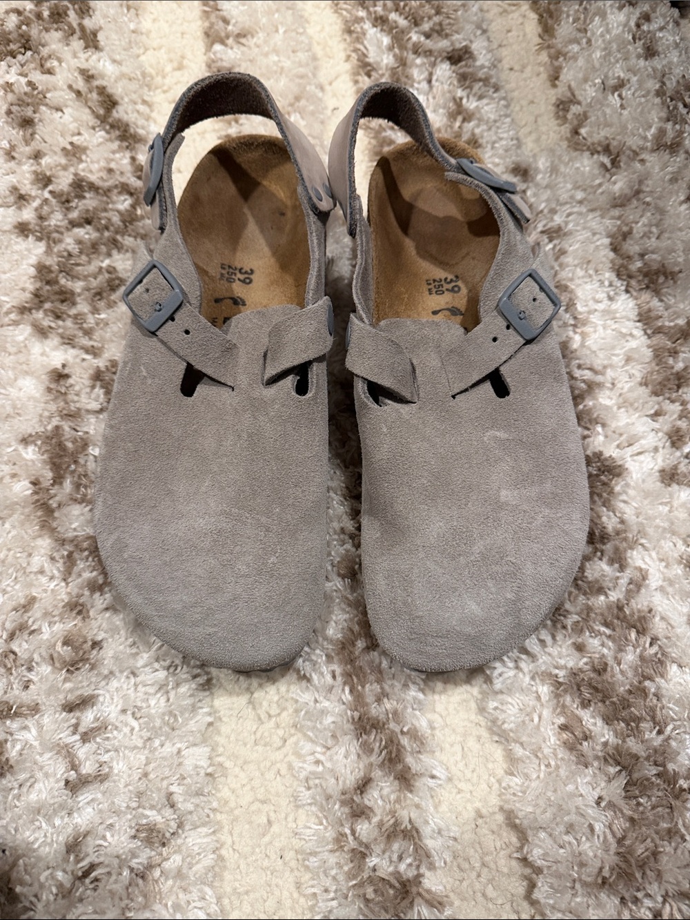 Birkenstock Suede Slingback Mules in Gray